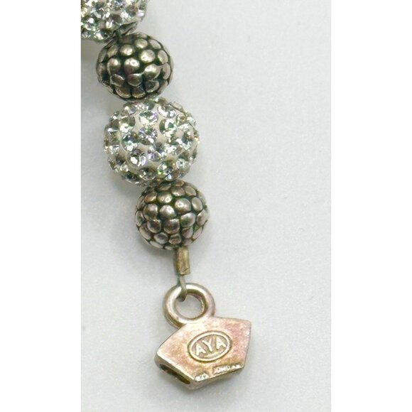 Sterling Aya Jordan Crystal Ball Textured Bead Hook Clasp Necklace 8mm 17" - Picture 7 of 7